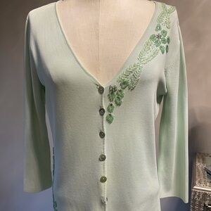 Lou Lou mint sequins button down knit cardigan mint green lightweight size Med
